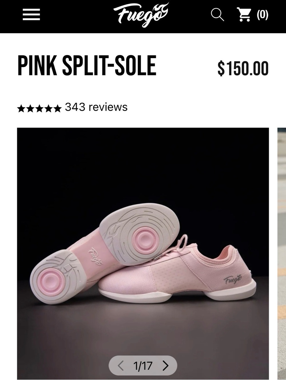 Fuego Women's Pink Split-Sole Dance Sneaker NWOT